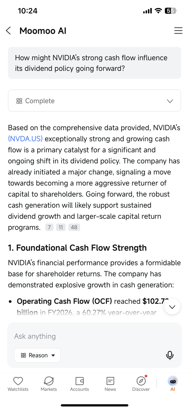 moomoo AI Connected NVIDIA's $102 Billion Cash Flow to Its Dividend Future — Instantly