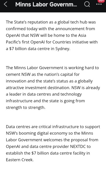 $7 Billion Data Centre in NSW... 🤔 👁👁