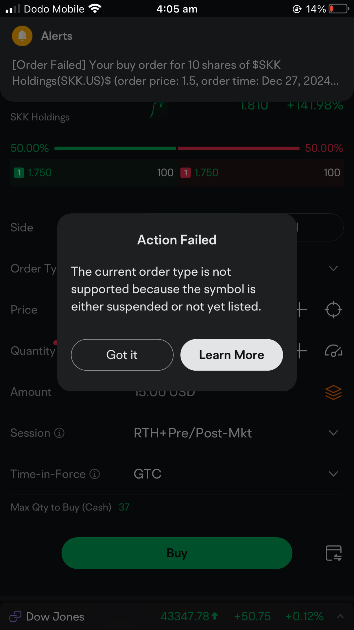 $SKK Holdings (SKK.US)$ why cant i place buying order?