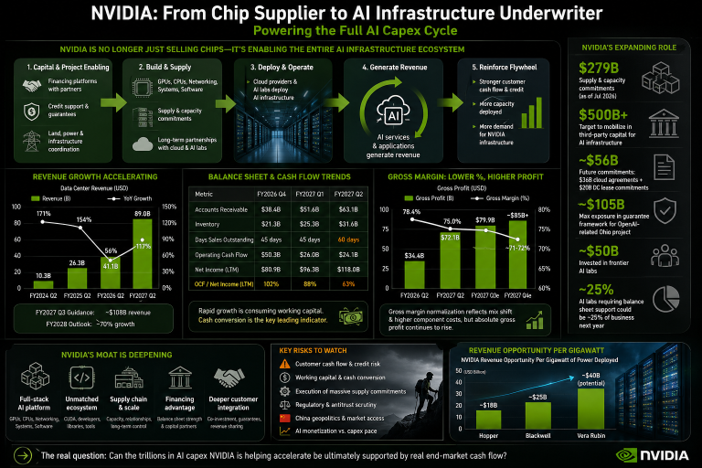 การเปลี่ยนแปลงที่แท้จริงของ NVDA ไม่ใช่แค่การขาย GPU ได้มากขึ้น: Nvidia กำลังเริ่มกลายเป็นผู้ค้ำประกันวัฏจักร AI Capex ทั้งระบบ
