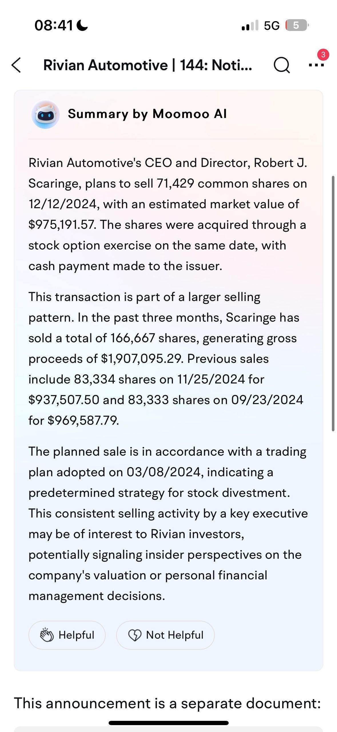 Increased Insider selling activity