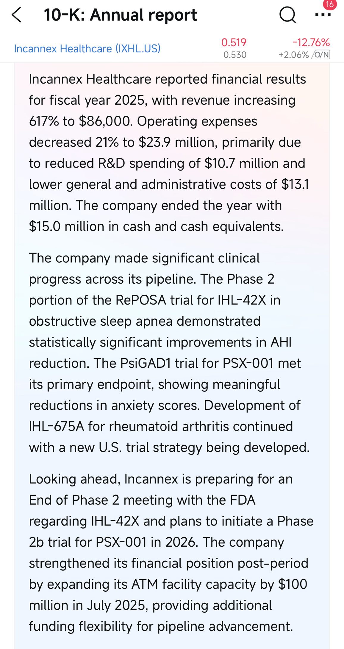 $Incannex Healthcare (IXHL.US)$ 看起來很不錯？