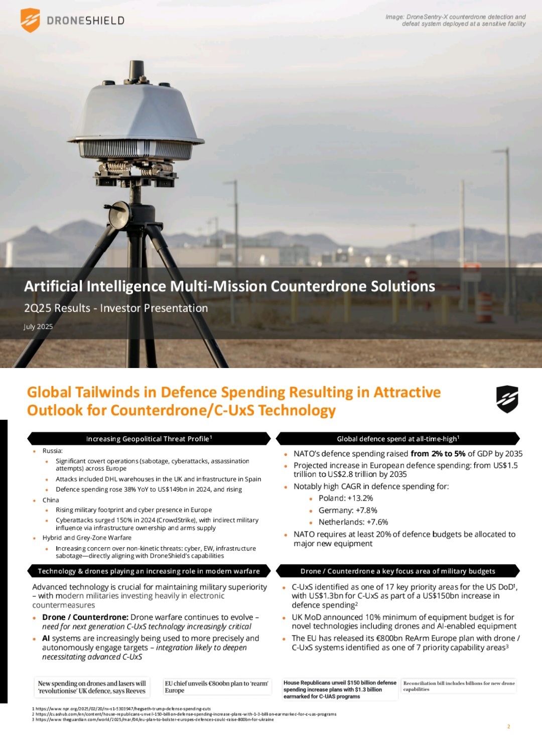 DroneShield Ltd: 2025年7月投資者報告