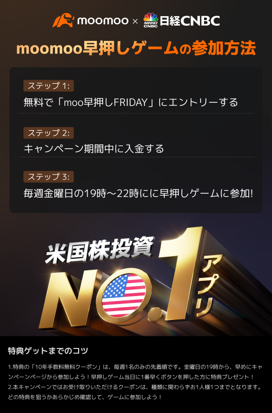 moomoo證券 x 日經CNBC 新節目紀念「美股手續費10年免費卡」每週抽中活動進行中！