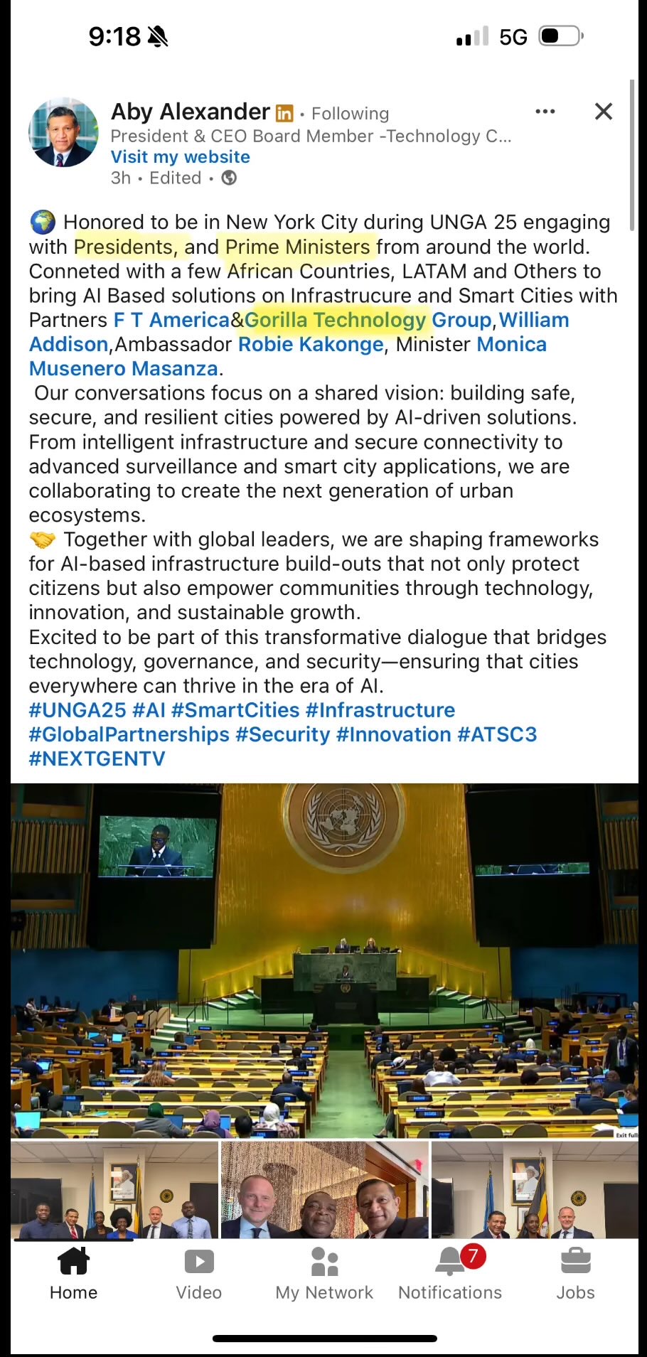 $Gorilla Technology (GRRR.US)$ Aby Alexander（BroadSat Technologies & Innovation Labs的总裁兼首席执行官）发表了与大猩猩相关的言论。 🌐 在联合国大会（UNGA 25）召开期间，能够于纽约与多国总统和总理交流，倍感荣幸。我们正与非洲一些...