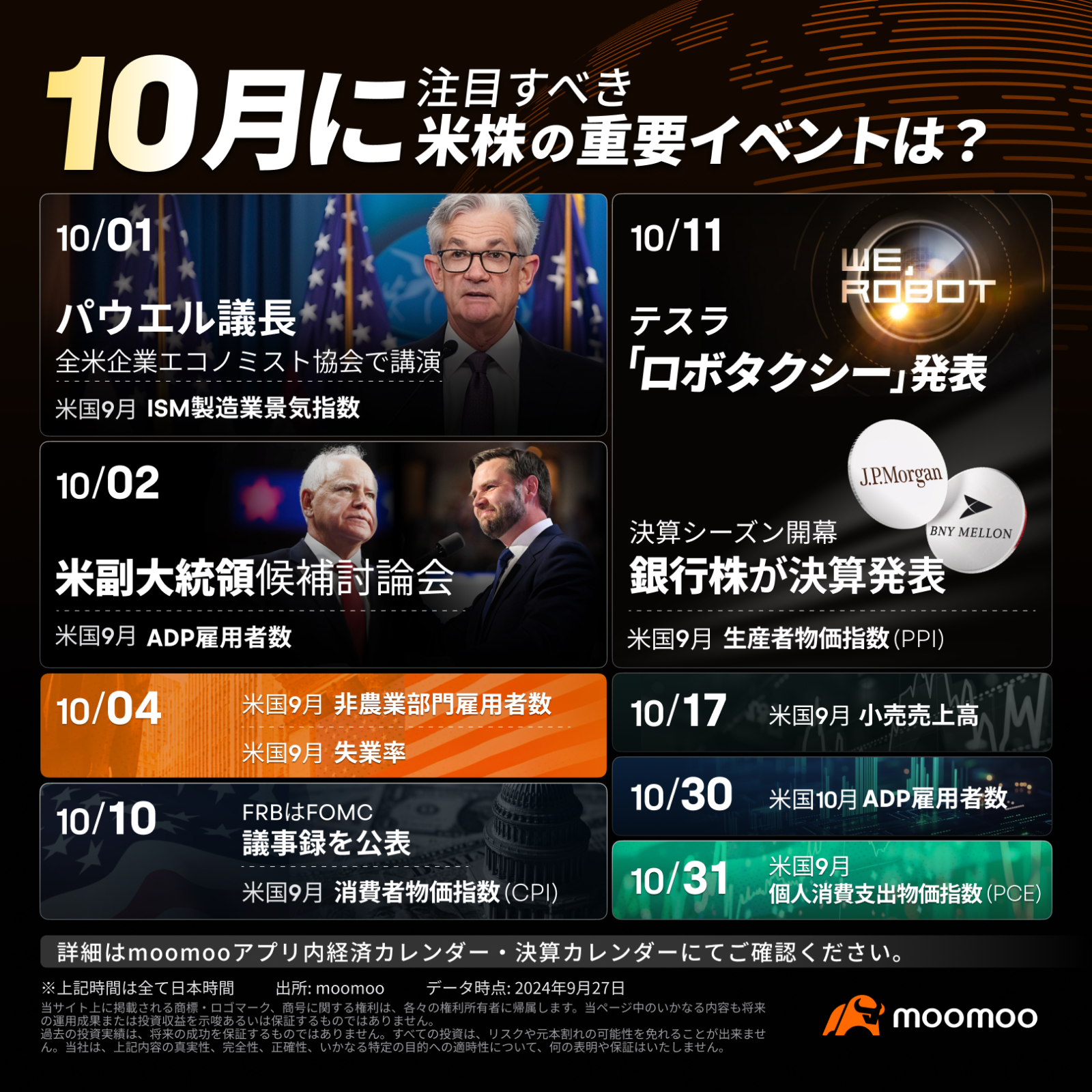 10月美国股市的重要事件值得关注？鲍威尔主席演讲，美国副总统候选人辩论会，特斯拉“RoboTaxi”发布等- moomoo 社区