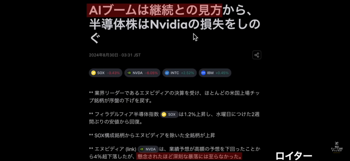 Reutersより ✴️エヌビデア✴️&TOYOTA‼️  1番最後の遠慮がちに記述してある 『懸念されたより酷い暴落ではなかった』 、、の文言と、 A Iブームは継続との 見方から、、 これは他の半導体企業に全て含めて 言える事だと思います。ブームではなく 今、米不足💦ですが、毎日食べるご飯🍚と同様、もう無くなて...