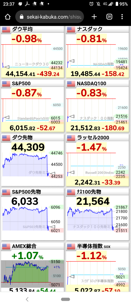 (2025/2/12)NY市場は強いCPIを受け下落で開始！⭐8割方下落❗❌ソフト適用・半導体❗→Nas上昇で他市場下落で終了ww⭐強弱まちまち。⭕消費電子製品❌ネット小売,半導体。