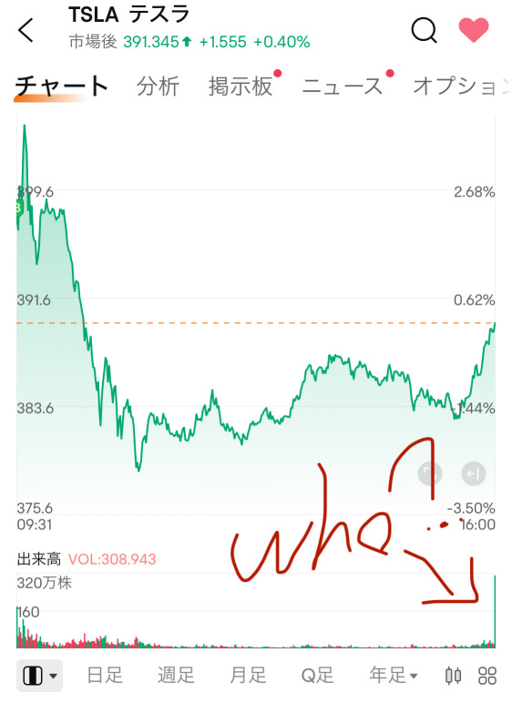 tesla 主力資金入った？狡いな～