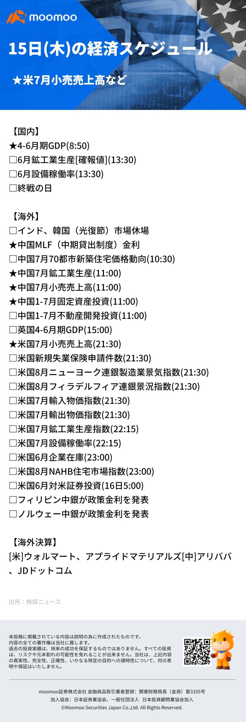 本日の経済スケジュール