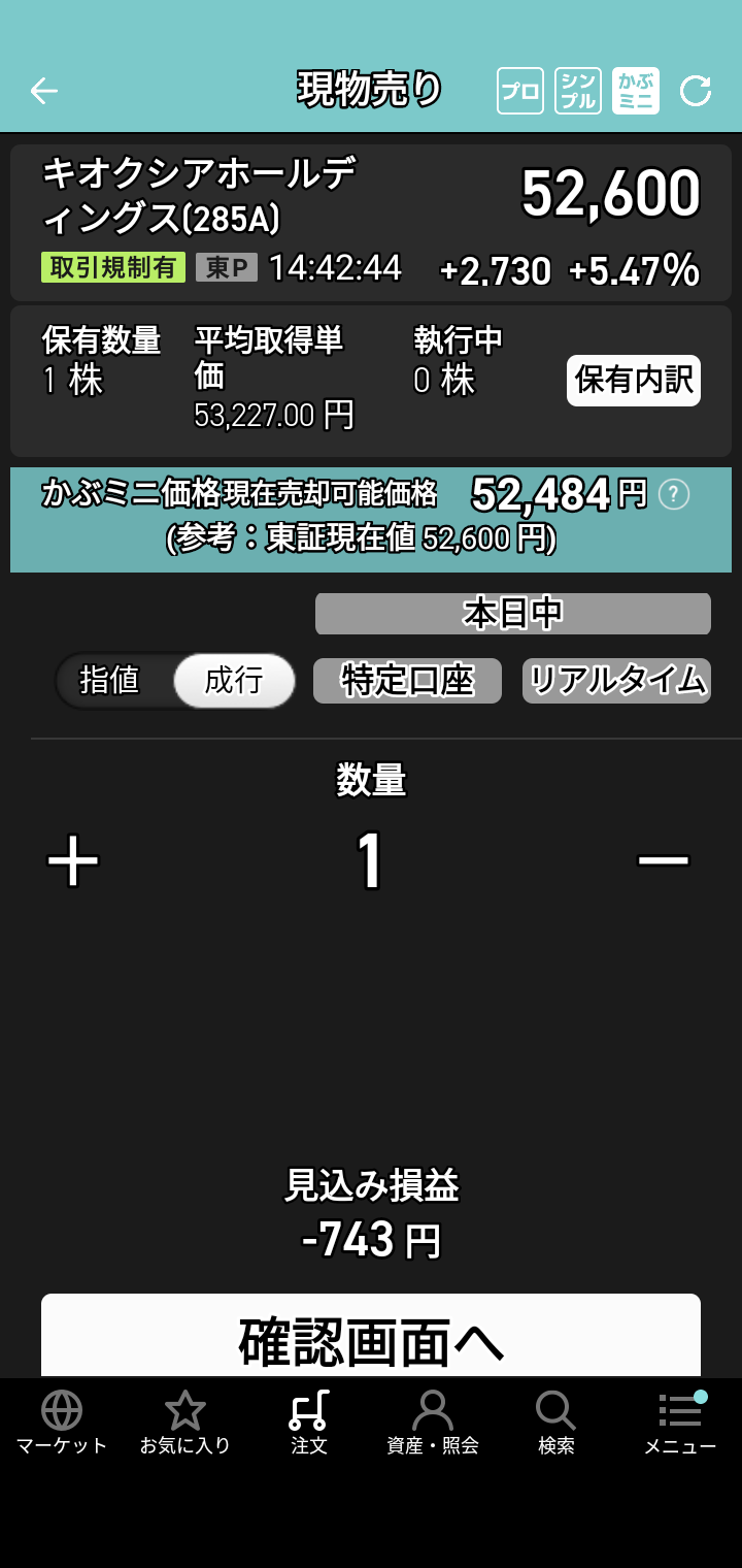 暂且在8月3日至14日期间保持了「无亏损」记录。虽然盈亏幅度在2000日元至12600日元之间，但总算避免了净亏损。昨天收盘时亏损约12000日元，确实相当艰难。不过，这是我首次挑战铠侠（Kioxia）、Lasertec半导体、Disco等高价股，得益于铠侠两次上涨，最终回升至+4500日元。这些股票的稳定性果然不同凡响，感觉就像从50cc摩托车换成了1300cc一样♥ 如果操作的是500日元以下的低价股，恐怕就全军覆没了♥ 通常连每股上涨1至10日元都很难，而这些「怪物股」却能轻松实现单股上涨1000至3000日元。通过20到30次买卖操作，我实现了+4500日元的收益，但目前持有4只股票合计仍亏损4500日元。眼下这4只股票全都处于「レ」或「L」形态的回调位置，若运气好甚至可能开启上升趋势♥ 这还是我头一回怀着如此甜蜜的梦想，等待9月17日（周一）的到来。以往我只是怀着祈祷的心情被动等待股价上涨，只能眼睁睁看着干着急。真没想到有一天能在周五利用行情图表和买卖盘口反复试探股价「底部」，并发动20到30次交易攻势。终于能在日本最高端的股票市场进行交易，对此我心怀感激。眼下这约-5000日元的亏损，究竟是将实现重大突破，还是会惨遭失败？这是我入市第三年迎来的首场『大战：大决战』……