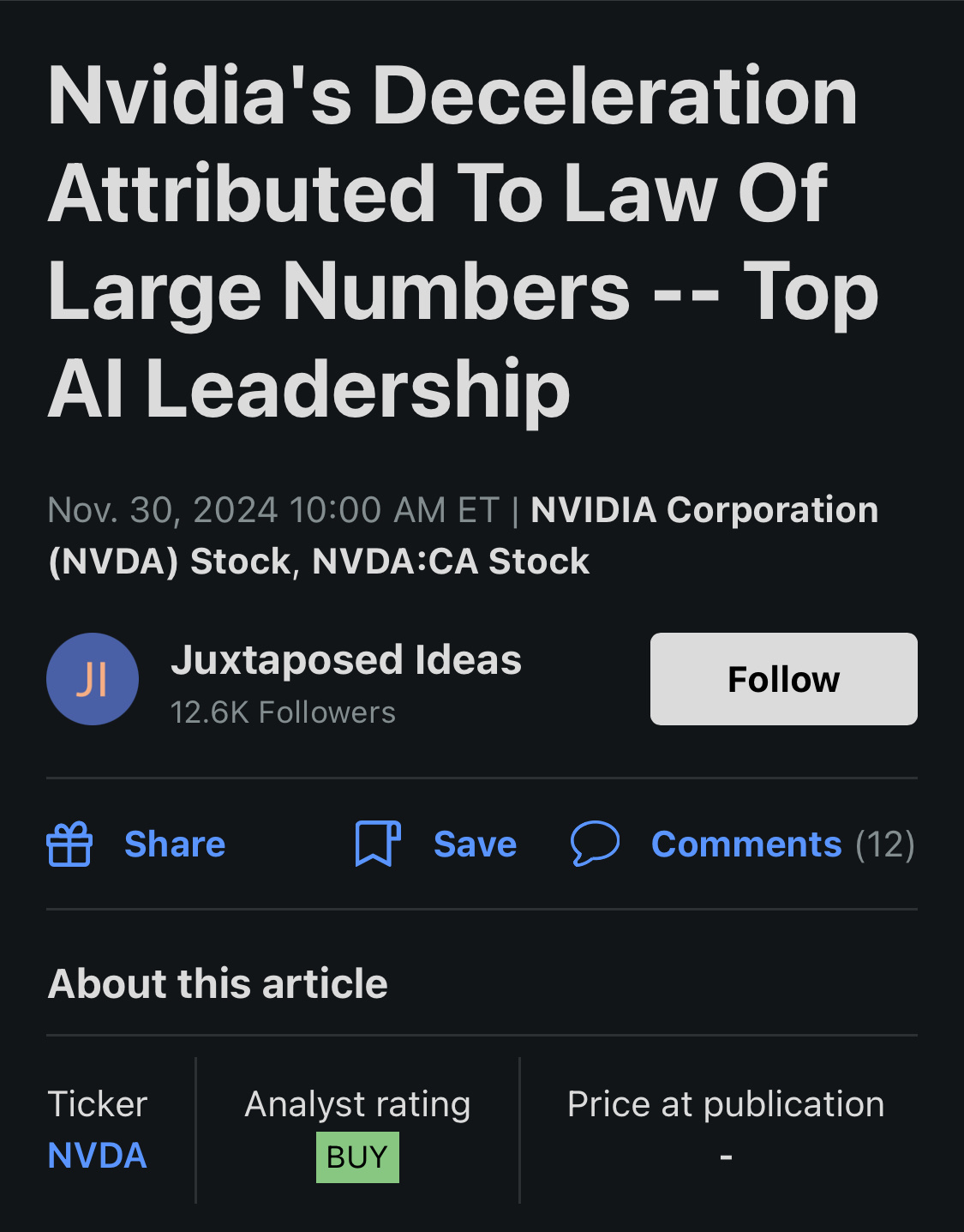 Nvidia's slowdown is due to the law of large numbers - Top AI Leadership.