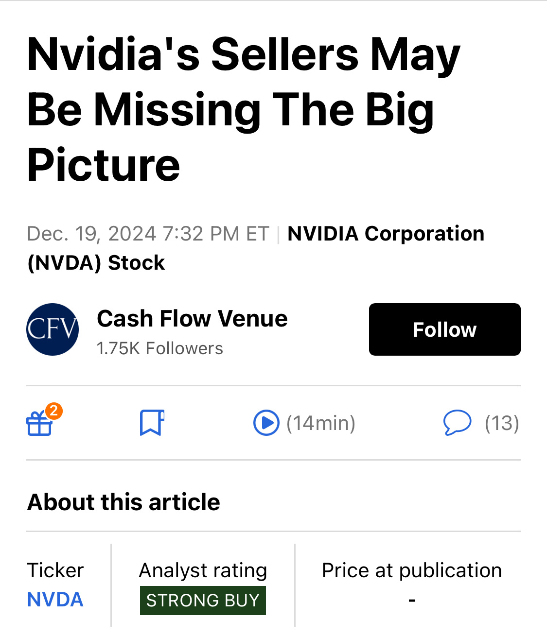 Nvidia的賣方可能正在看淡整體情況