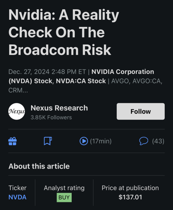 Nvidia: Reality Check on Broadcom Risk