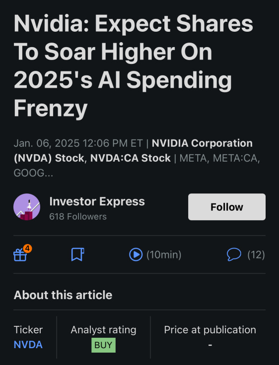 Nvidia: The stock price is expected to soar in 2025 due to the frenzy of AI spending.