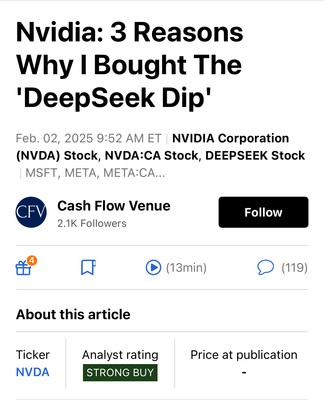 Nvidia: 我购买“DeepSeek Dip”的三个理由