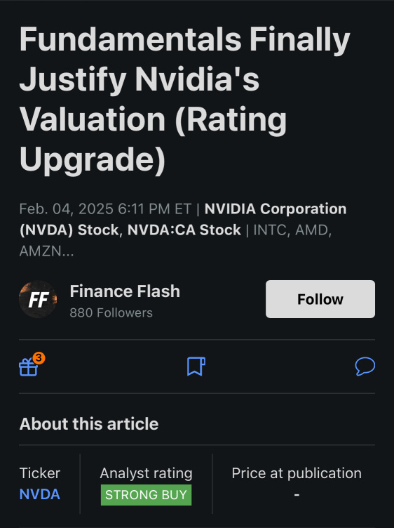 Fundamentals finally justify NVIDIA's evaluation (rating upgrade).