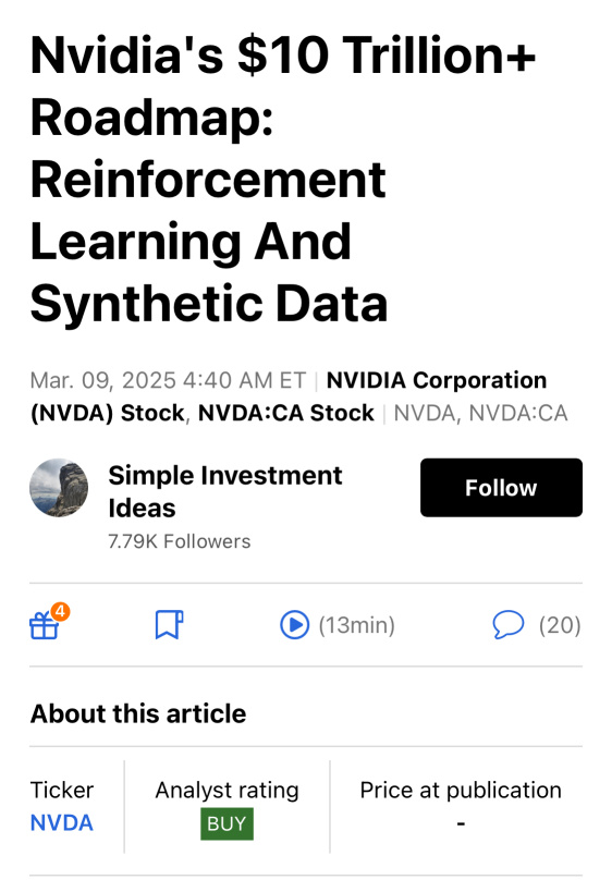 Nvidia's roadmap exceeding 10 trillion dollars: Reinforcement Learning and Synthetic Data.