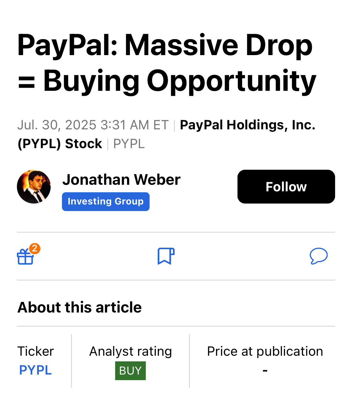 PayPal：大幅下跌是买入的机会- moomoo 社区