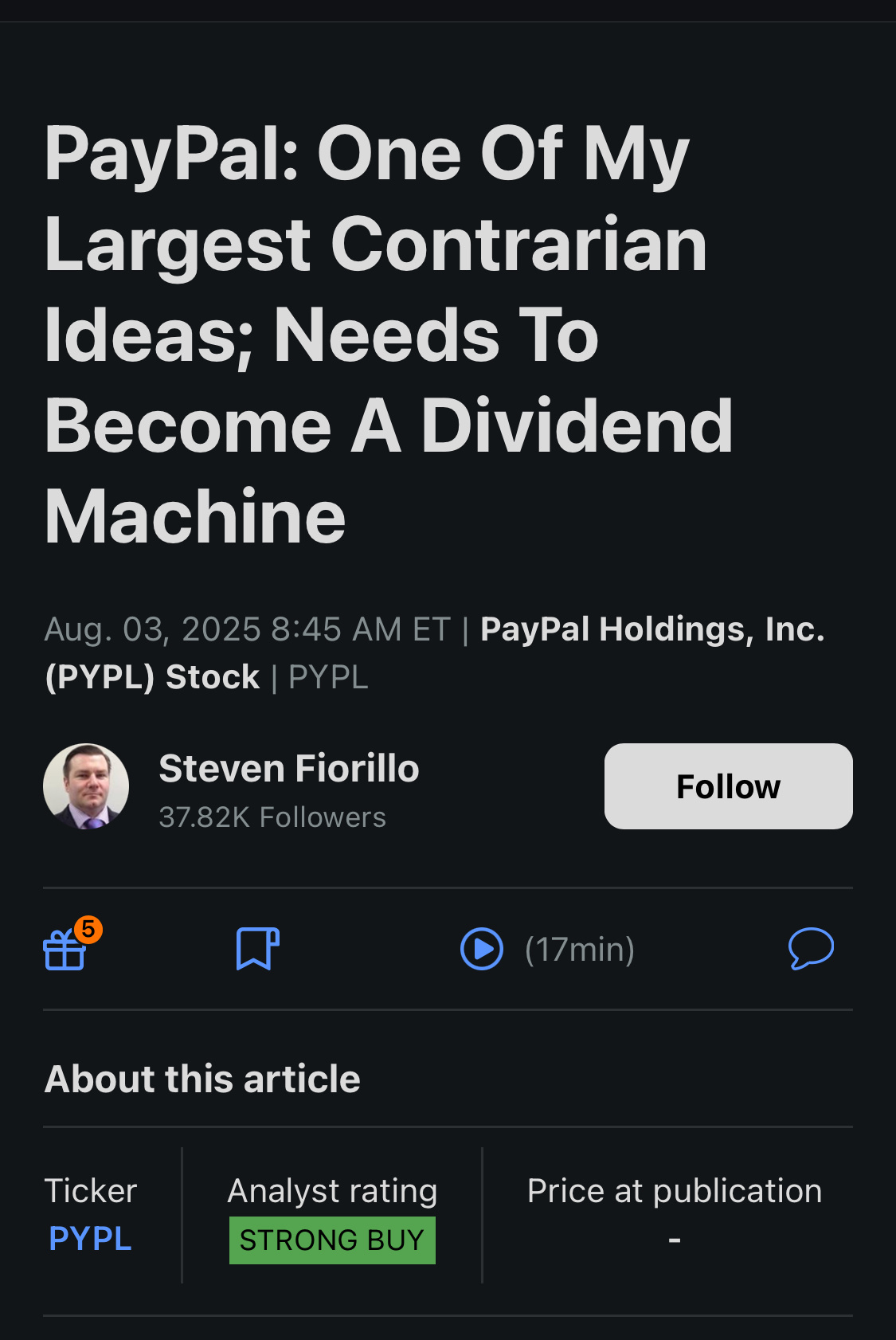 PayPal：私の最大の逆張りアイデアの一つ。配当マシンになる必要がある - moomooコミュニティ