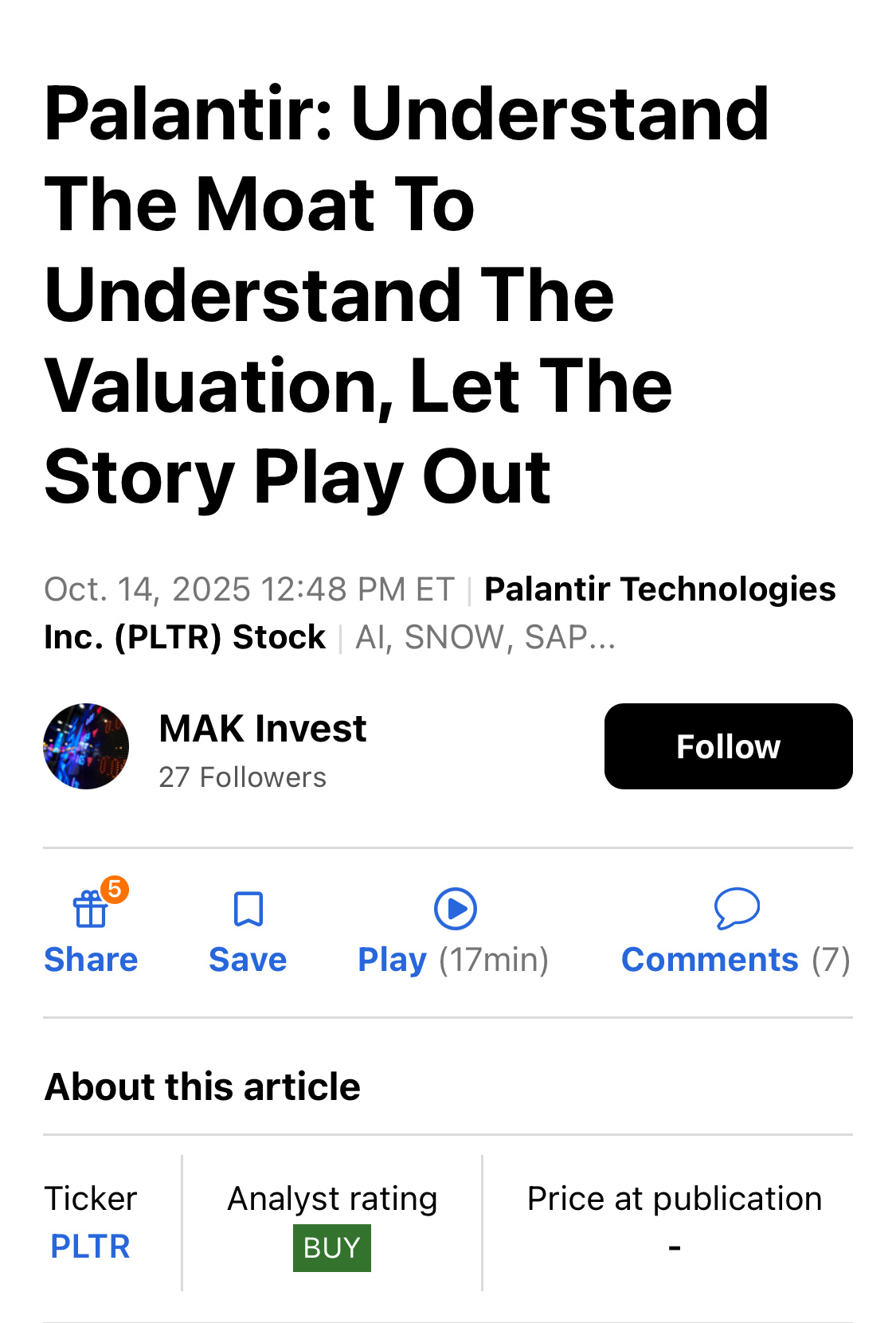 Palantir：理解护城河，理解估值，并展开故事- moomoo 社区