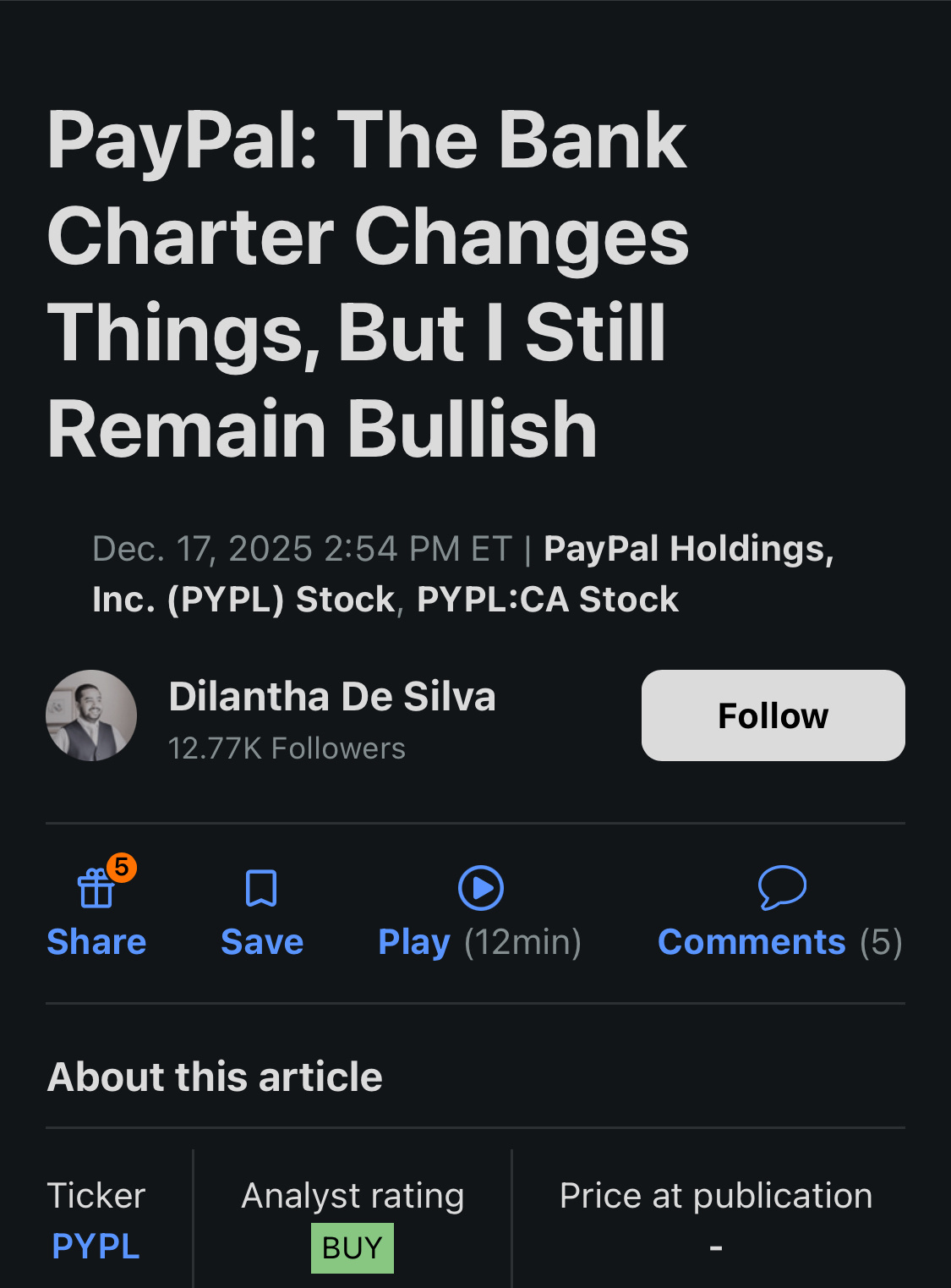 PayPal: The bank charter changes the situation, but I remain... - moomoo  Community