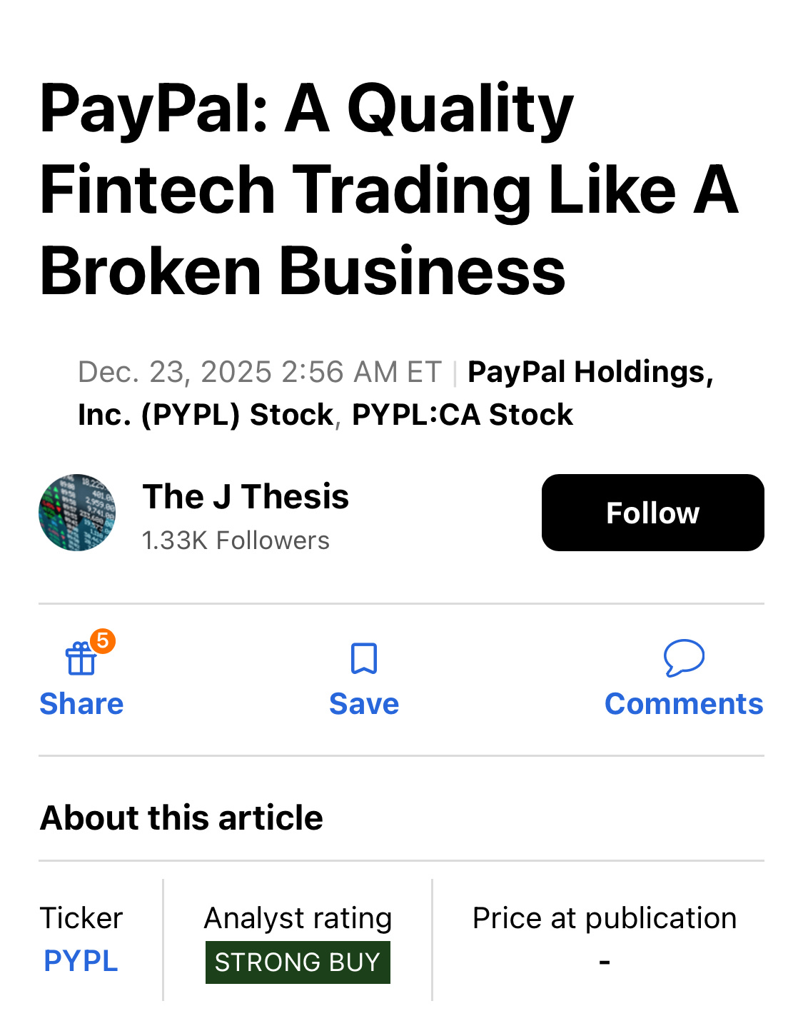 PayPal：像破产企业一样被交易的高质量金融科技公司- moomoo 社区