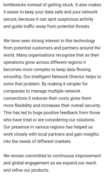 For new members. Here are the words of the CEO regarding the Intelligent Network Director (this is from late December) - Several questions were also submitted during the webinar.