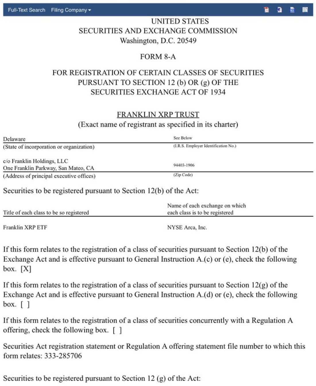 リップル (XRP.CC)$ 米国SECがFranklin Templetonの現物XRP ETFを