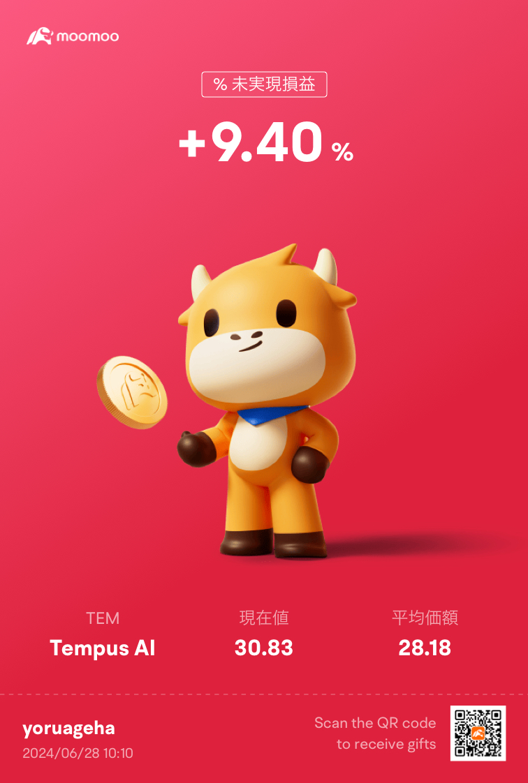 $Tempus AI (TEM.US)$ I bought it on 28 It became a plus-\ (^o^)/ To earn pocket money for an old man Go for it SoftBank and TEM At least 10 times more![Cool Guy...