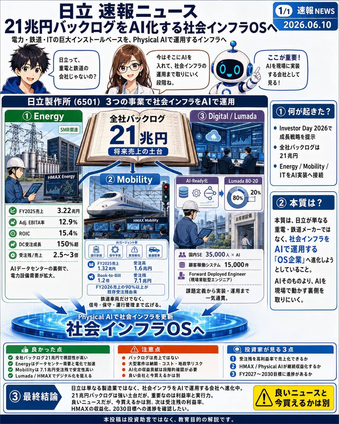 速報 】日立製作所（#日立製作所）21兆円バックログをAI化する社会