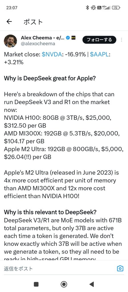 The most important point in the DeepSeek shock is the risk of NVIDIA's CUDA becoming obsolete [NVIDIA ending risk]. 