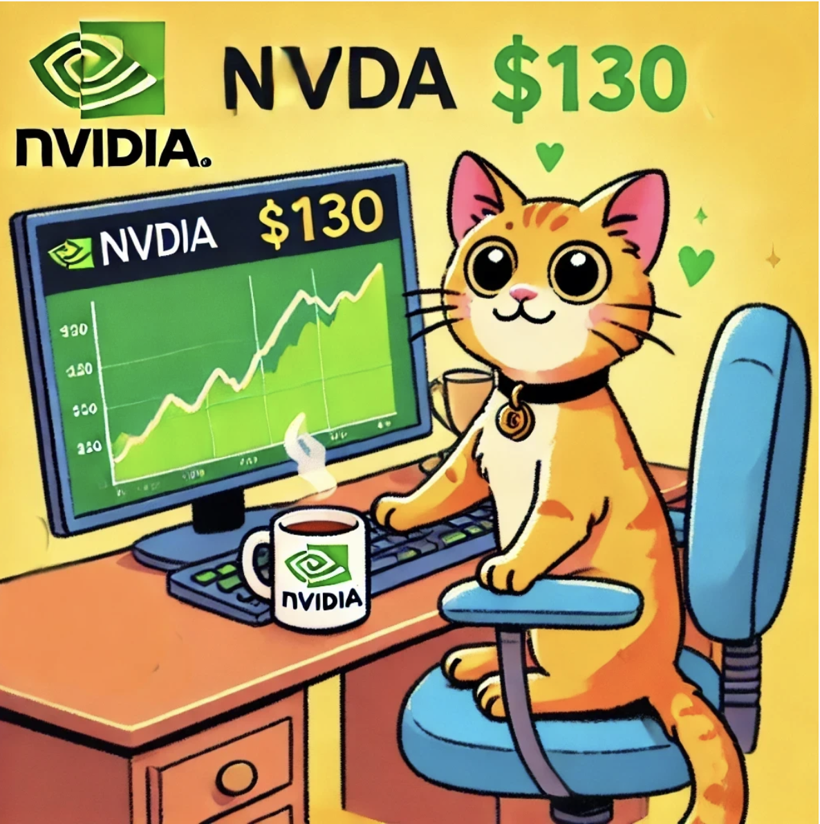 $エヌビディア (NVDA.US)$ ねこはウキウキとしています。しかしねこはこの後おこる事を予想していなかったのです ①上がる⤴️ ②下がる⤵️ はたして⁉️