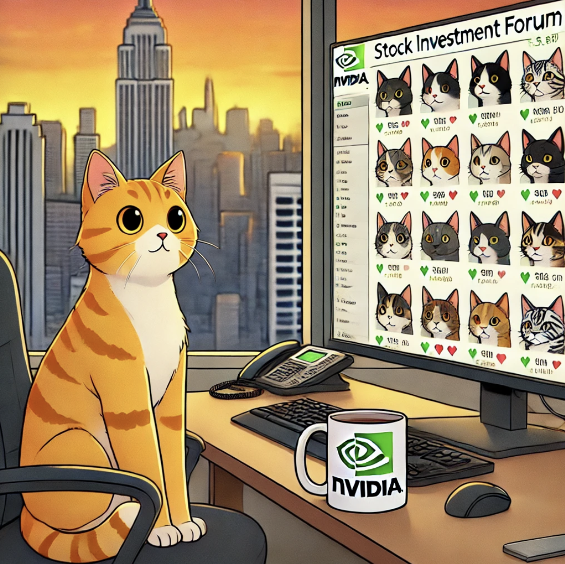 NVIDIA (NVDA.US) Ginger cat is looking at the nvidia bulle