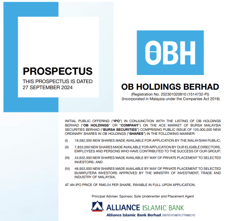 OB Holdings Berhad推出IPO，认购将于9月27日开放