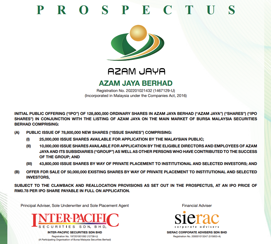 Azam Jaya Berhad推出首次公開發行（IPO），認購將於10月18日開始