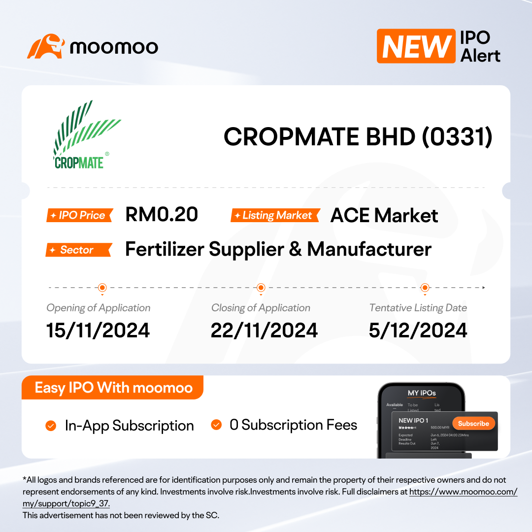 Cropmate Berhadは、IPOを立ち上げ、2024年11月15日にサブスクリプションが開始されます