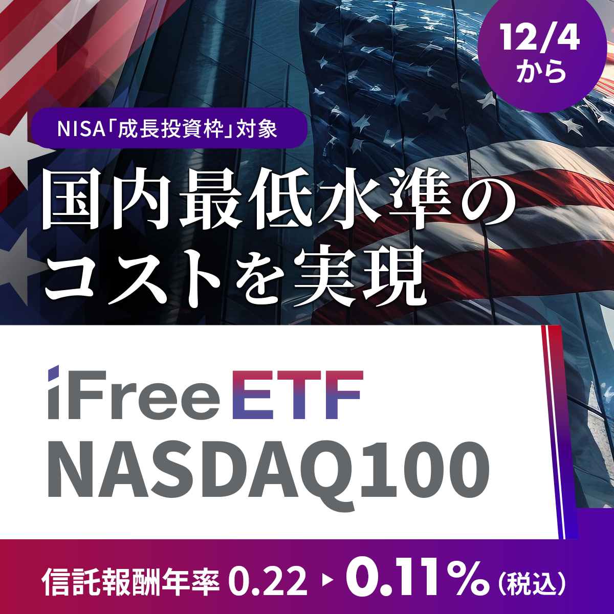 iFreeETF NASDAQ100信託報酬率引き下げのお知らせ